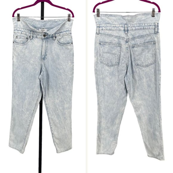Pistola Fold-over High Rise Jeans Womens sz 30 Relaxed Straight-leg Crush Wash - Picture 4 of 9